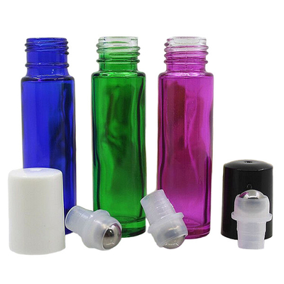 Blue Glass Roller Ball Bottles With Stainless Steel Roller & Black Cap For Essential Oils